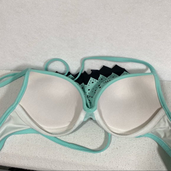 Pink Victoria’s Secret halter Top Bikini Top Teal and black push-up bra padded - Picture 4 of 9